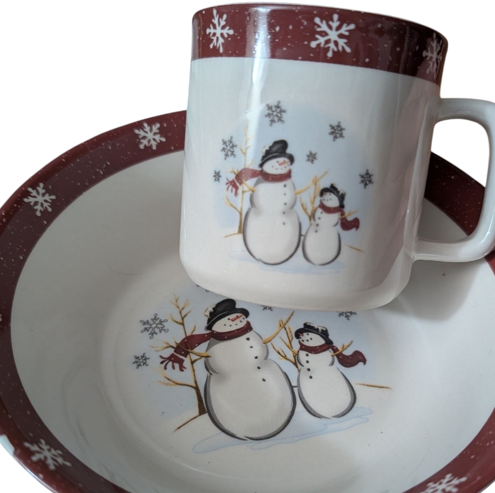 FREE! Snowman Mug and Bowl Set with Red Accents